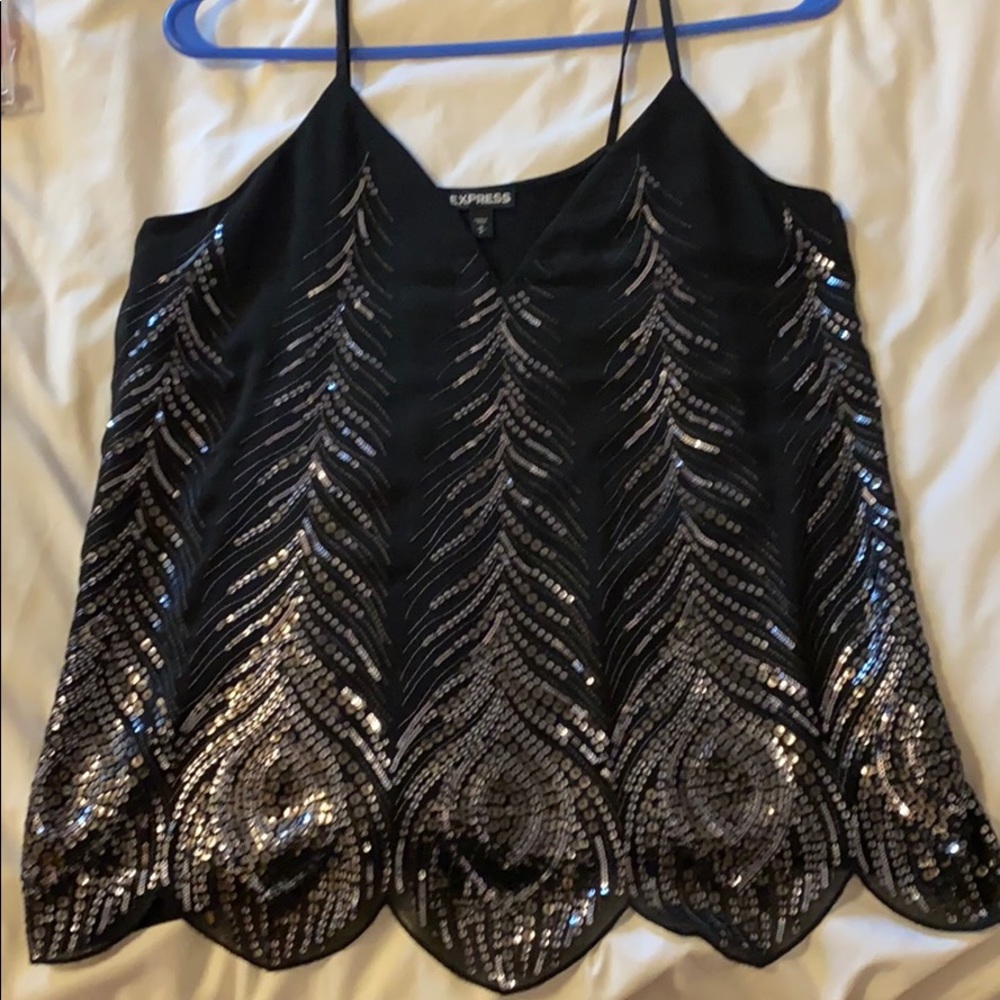 Black Sequin Tank Top - Express